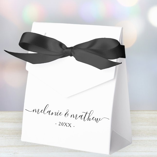 Elegant Chic Black White Wedding Favor Box  (Stylishly Personalize with Your Custom Names & Date.)