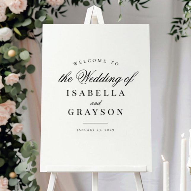 Elegant Chic Black White Wedding Welcome Sign (Creator Uploaded)