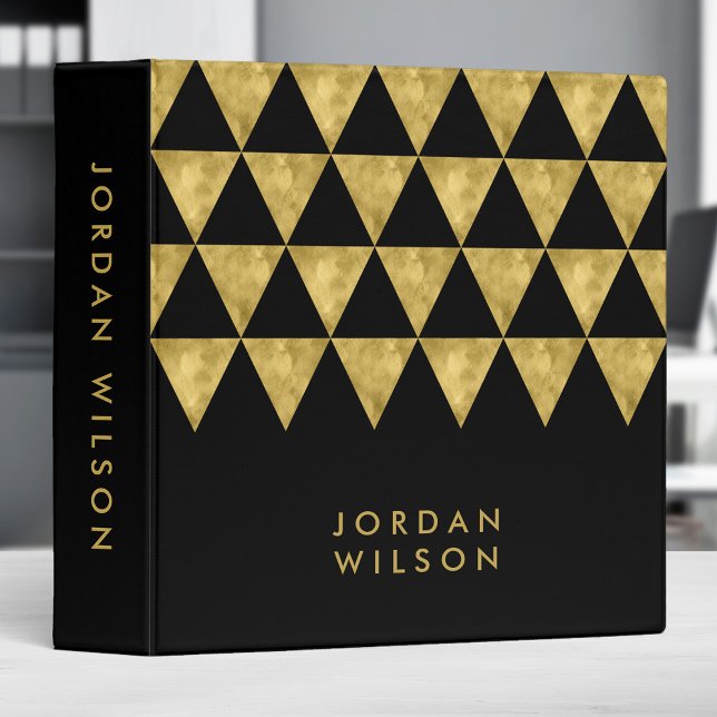 Elegant Chic Black with Faux Gold Triangle 3 Ring Binder (Creator Uploaded)