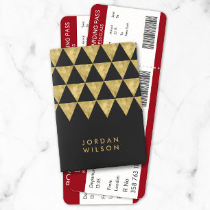 Elegant Chic Black with Faux Gold Triangle Passport Holder