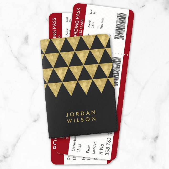 Elegant Chic Black with Faux Gold Triangle Passport Holder (Creator Uploaded)