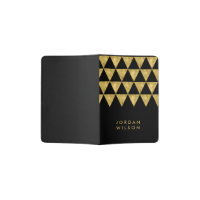 Elegant Chic Black with Faux Gold Triangle Passport Holder