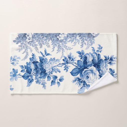 Elegant Chic Blue and White Vintage Floral Bath Towel Set | Zazzle