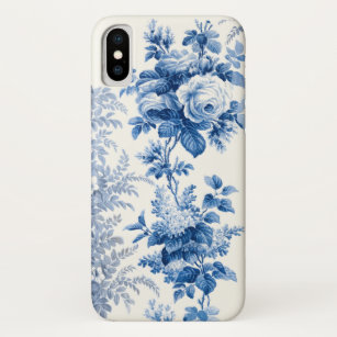 Elegant Chic Blue and White Vintage Floral iPhone XS Case