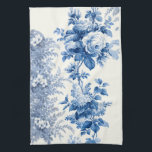 Elegant Chic Blue and White Vintage Floral Kitchen Towel<br><div class="desc">Classic and elegant blue and grey flowers,  vines and leaves on white background.</div>