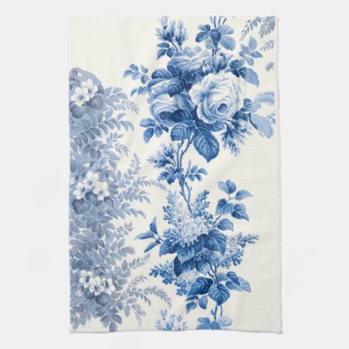 Elegant Chic Blue and White Vintage Floral Kitchen Towel