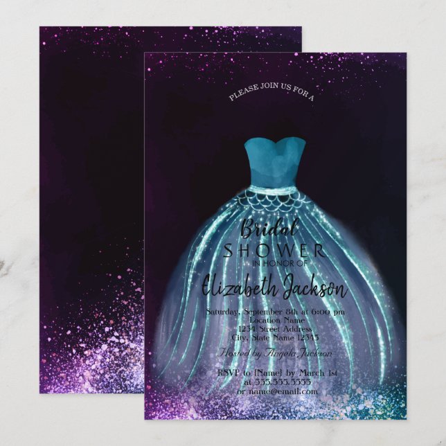 Elegant Chic Blue Dress, Bridal Shower Invitation (Front/Back)