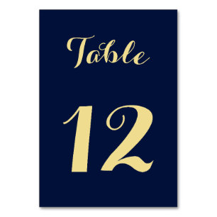 Elegant Chic Blue Faux Gold Script Wedding Party Table Number