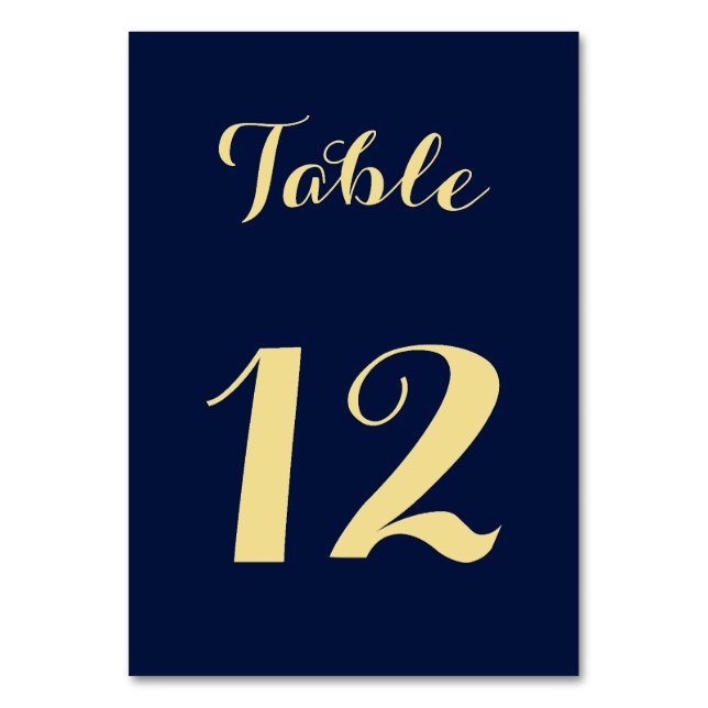 Elegant Chic Blue Faux Gold Script Wedding Party Table Number (Front)