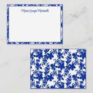 Elegant Chic Blue Floral Pattern Custom Note Card