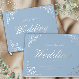 Elegant Chic Blue Formal Wedding Foil Guest Book