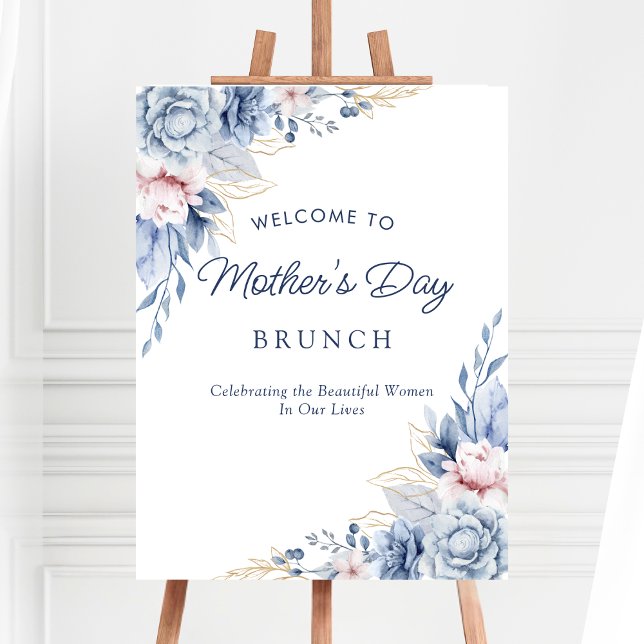 Elegant Chic Blue Mother's Day Brunch Welcome Sign (Creator Uploaded)
