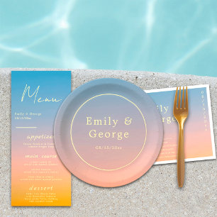 Elegant Chic Blue Orange Modern Classy Wedding Paper Plates