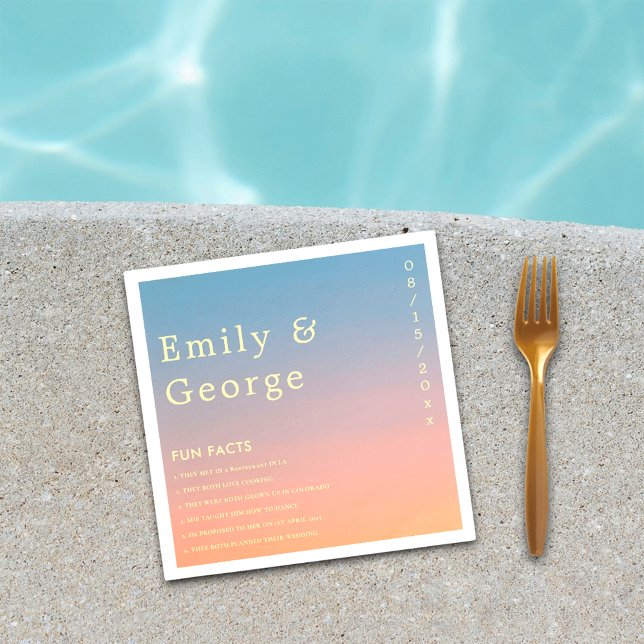 Elegant Chic Blue Orange Modern Fun Facts Wedding Napkins (Creator Uploaded)