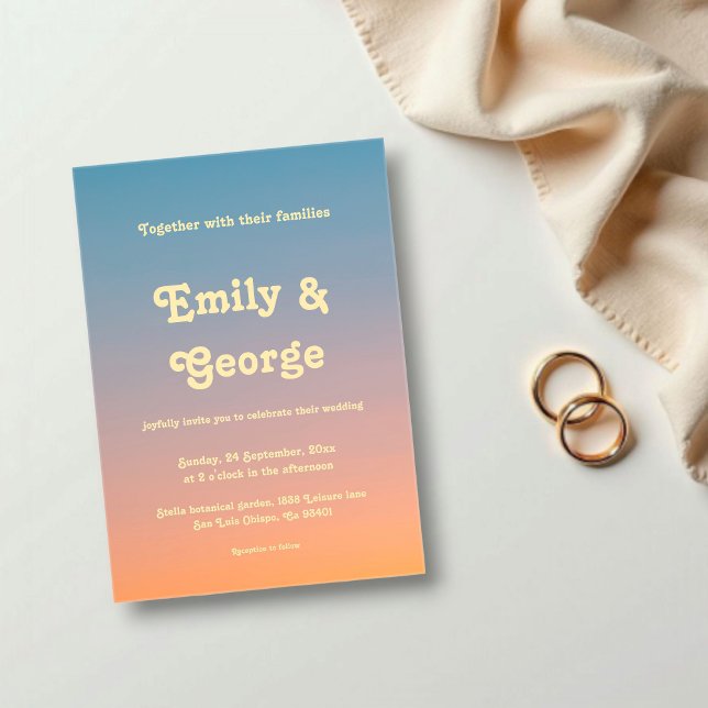 Elegant Chic Blue Orange Sky Sunset Wedding  Acrylic Invitations (Creator Uploaded)