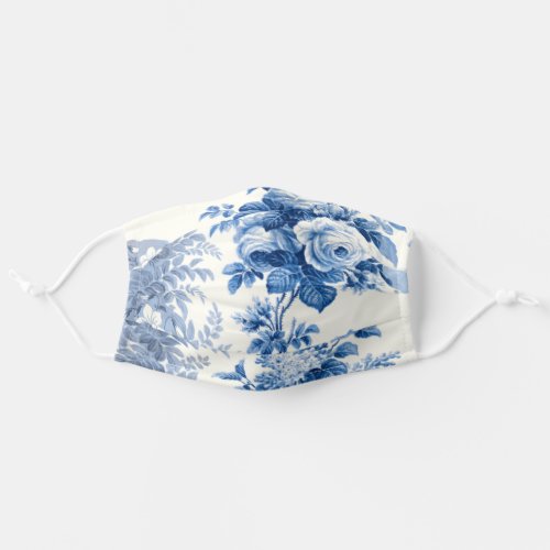 Elegant Chic Blue Roses and Ferns Adult Cloth Face Mask