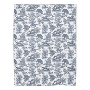 Elegant Chic Blue Rustic Horses Toile Duvet Cover