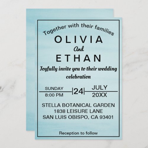 Elegant chic blue sky Wedding Invitation