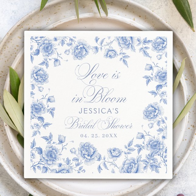 Elegant Chic Blue Toile Chinoiserie Bridal Shower Napkins (Creator Uploaded)