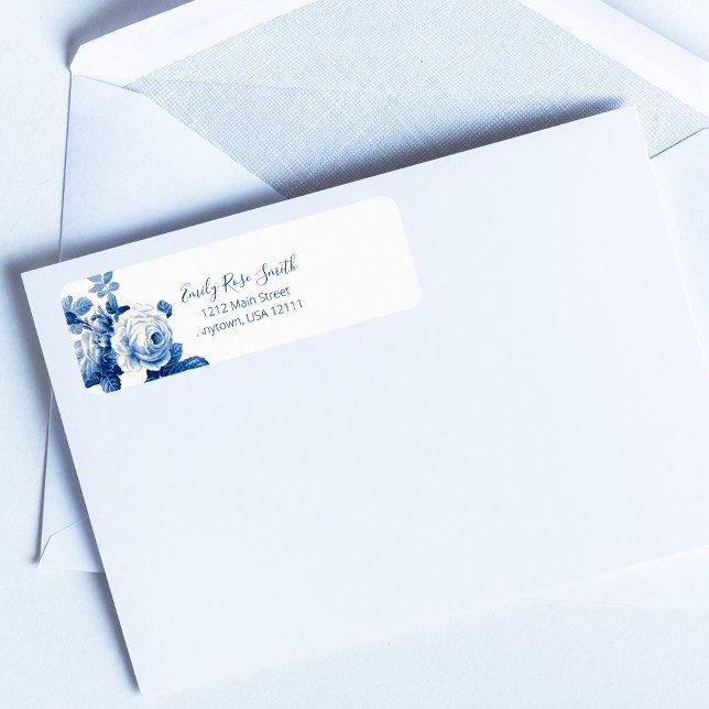 Elegant Chic Blue Vintage Roses  Label (Creator Uploaded)