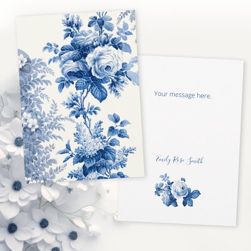 Elegant Chic Blue Vintage Roses Note Card