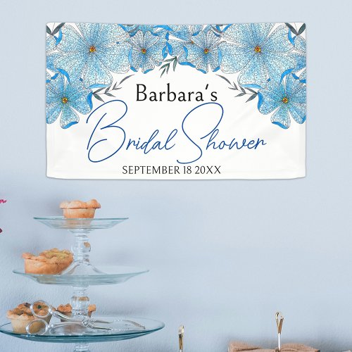 Elegant Chic Blue Watercolor Flowers Bridal Shower Banner