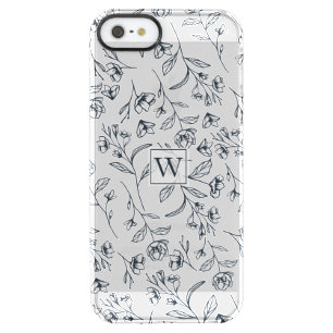Elegant Chic Blue & White Flower Foliage Monogram Clear iPhone SE/5/5s Case