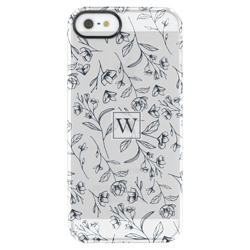 Elegant Chic Blue  White Flower Foliage Monogram Clear iPhone SE55s Case