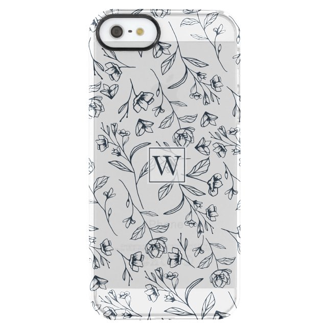 Elegant Chic Blue & White Flower Foliage Monogram Uncommon iPhone Case (Back)