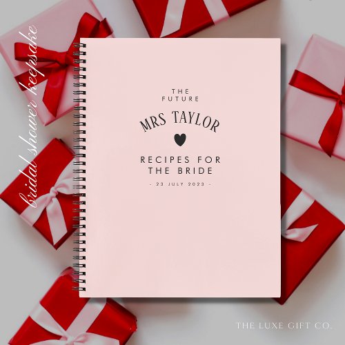 Elegant Chic Blush Bridal Shower Gift Recipe Notebook