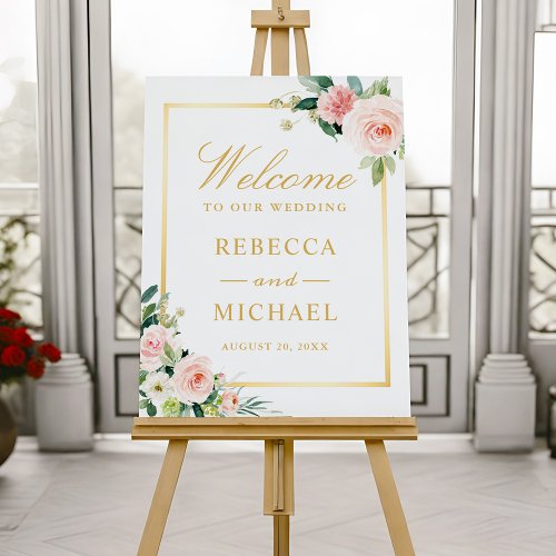 Elegant Chic Blush Floral Gold Frame Wedding Foam Board