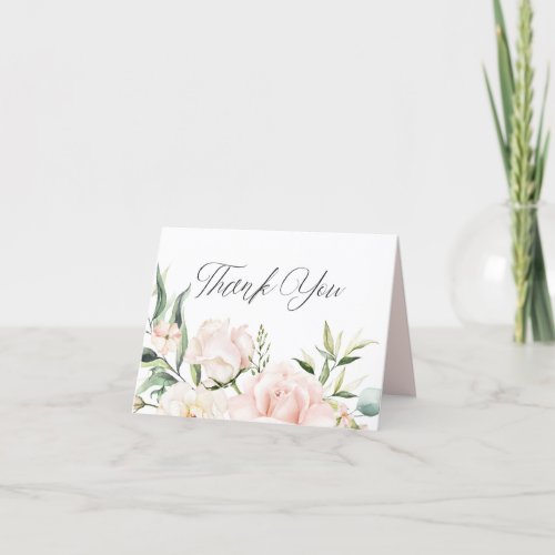 Elegant chic blush pink floral bridal shower thank thank you card
