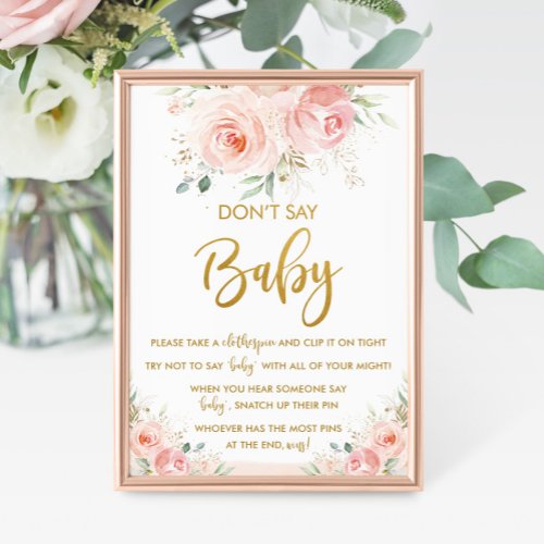 Elegant Chic Blush Pink Floral Dont Say Baby Game Poster