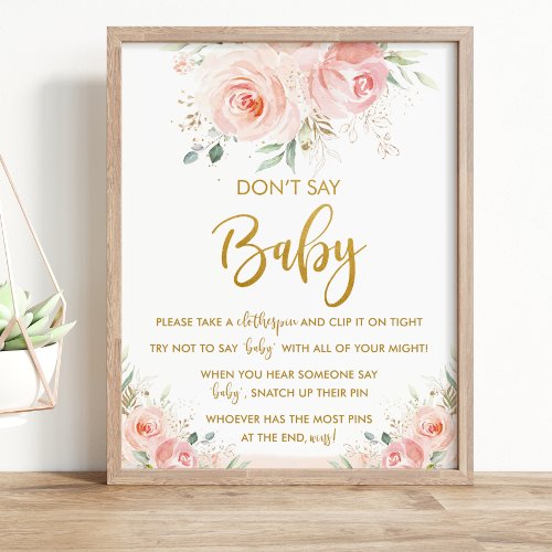 Elegant Chic Blush Pink Floral Dont Say Baby Game Poster