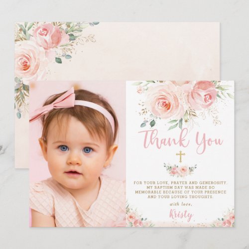 Elegant Chic Blush Pink Floral Gold Baptism Photo