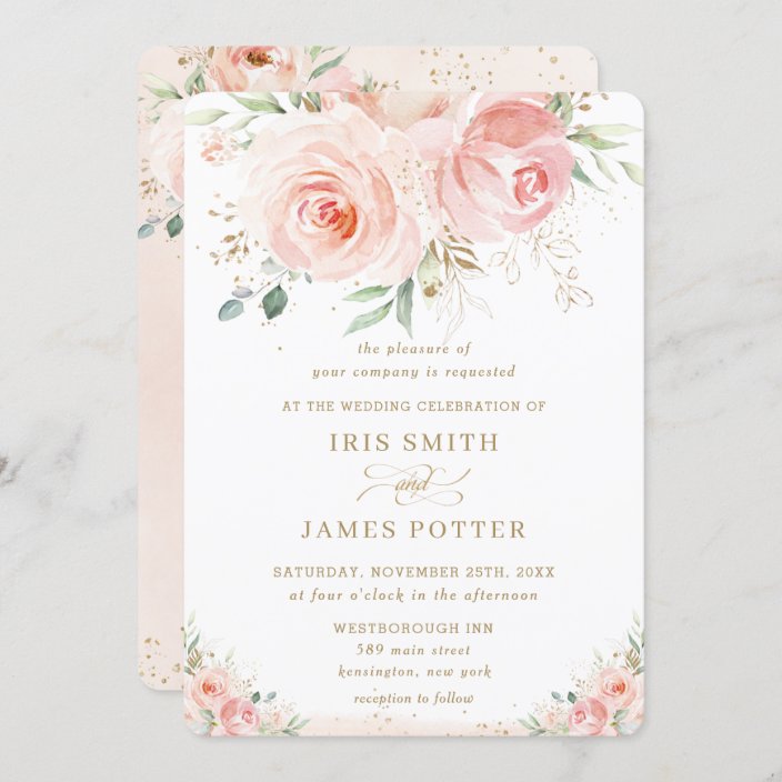 Elegant Chic Blush Pink Floral Gold Wedding Invitation | Zazzle.com