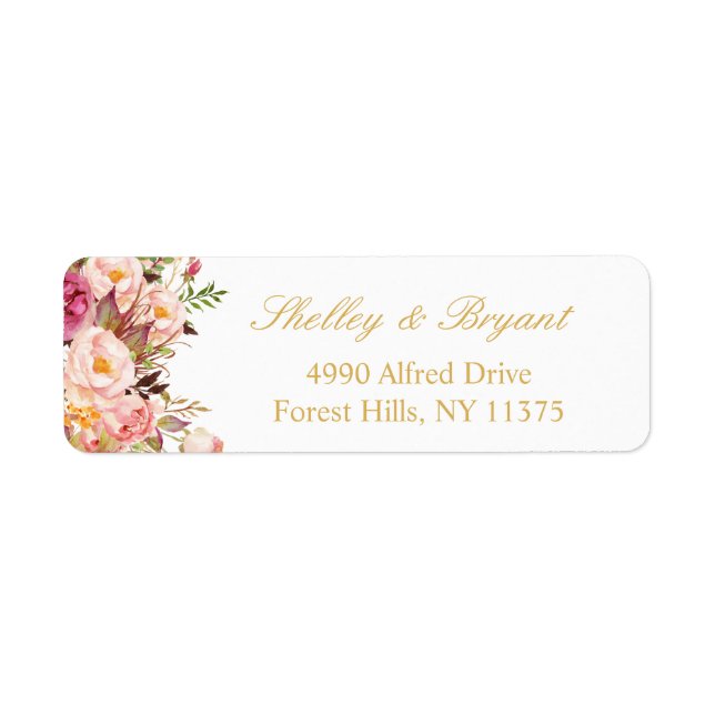 Elegant Chic Blush Pink Floral Gold Wedding Label (Front)