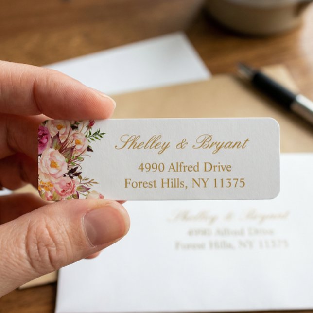 Elegant Chic Blush Pink Floral Gold Wedding Label (Creator Uploaded)