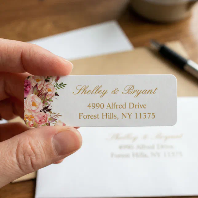 Elegant Chic Blush Pink Floral Gold Wedding Label | Zazzle