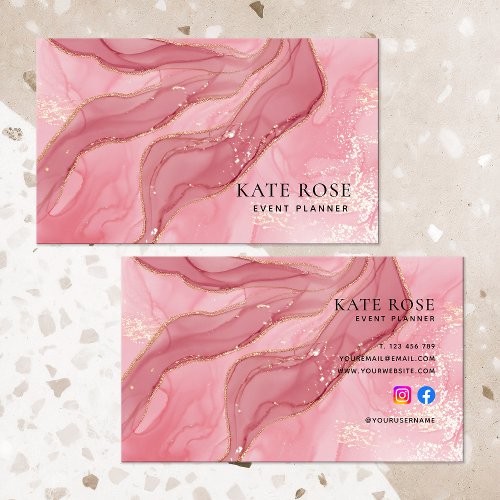 Elegant Chic Blush Pink Gold Glitter Watercolor Business Card