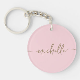 Elegant Chic Blush Pink Gold Monogram Script Keychain