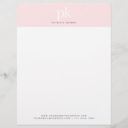 Elegant Chic Blush Pink Minimalist Monogram Office Letterhead