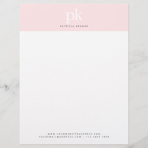 Elegant Chic Blush Pink Minimalist Monogram Office Letterhead