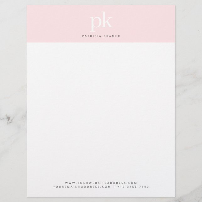 Elegant Chic Blush Pink Minimalist Monogram Office Letterhead (Front)