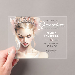 Elegant Chic Blush Pink Quinceanera Birthday Party Acrylic Invitations