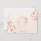 Elegant Chic Blush Pink Roses Floral Gold Wedding RSVP Card (Back)