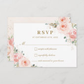 Elegant Chic Blush Pink Roses Floral Gold Wedding RSVP Card (Front/Back)