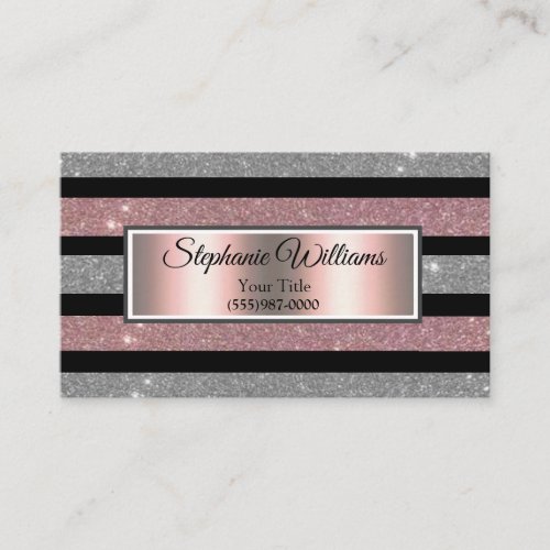 Elegant Chic Blush Pink  Silver Glitter Stripe Business Card