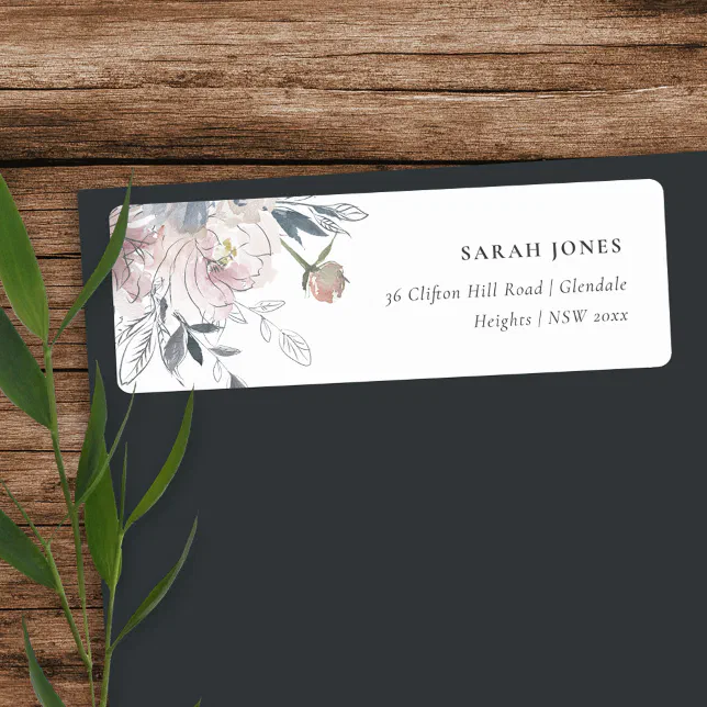 Elegant Chic Blush Watercolor Floral Address Label | Zazzle