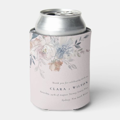 Elegant Chic Blush Watercolor Floral Wedding Can Cooler